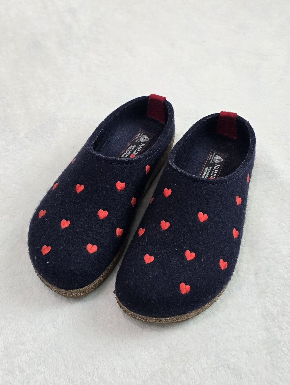 Women's Haflinger Grizzly Couricini Slippers Heart Clogs Wool Shoes Size 8 Flats